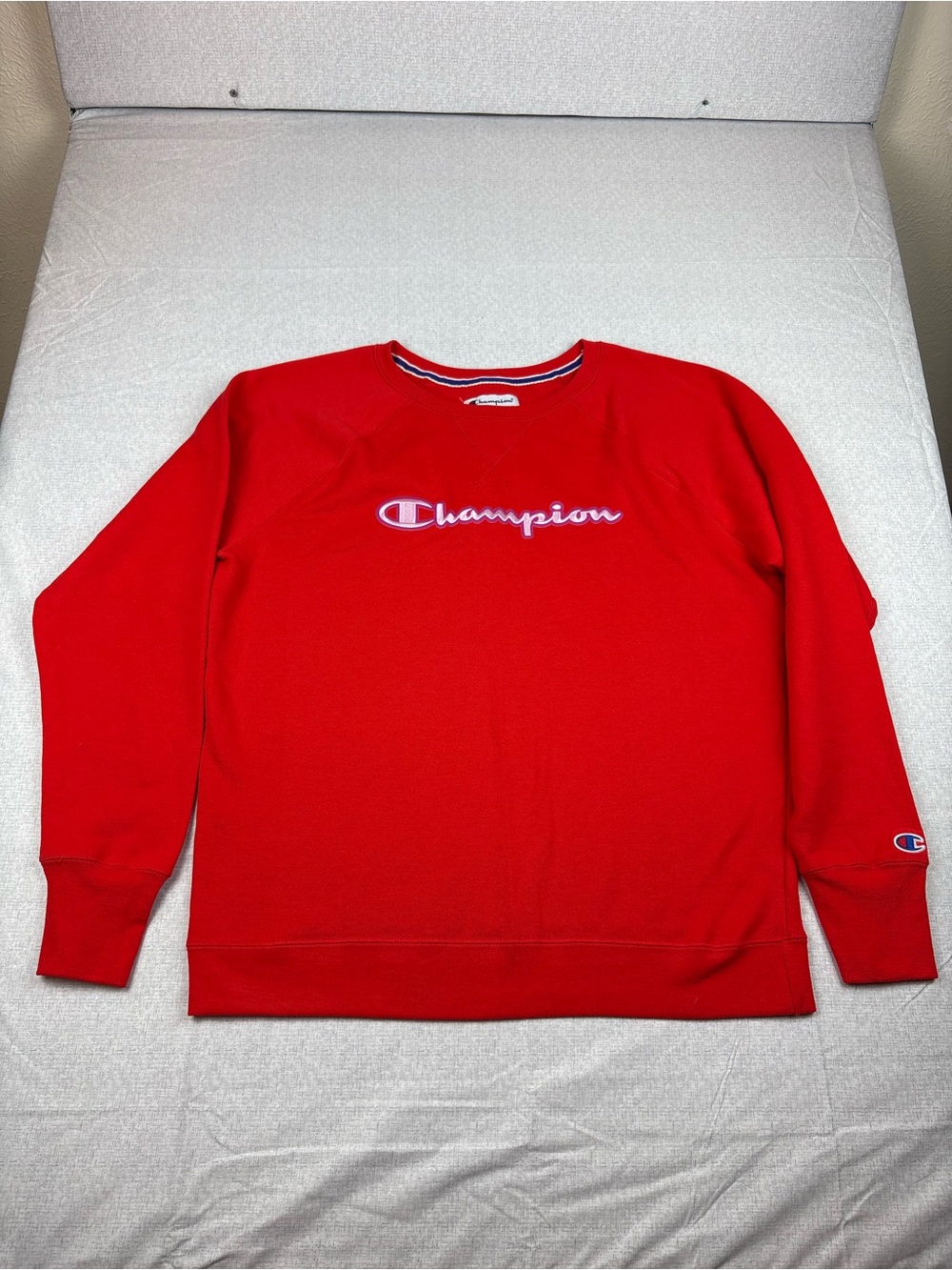 Champion Red Crewneck Sweatshirt with Script Logo